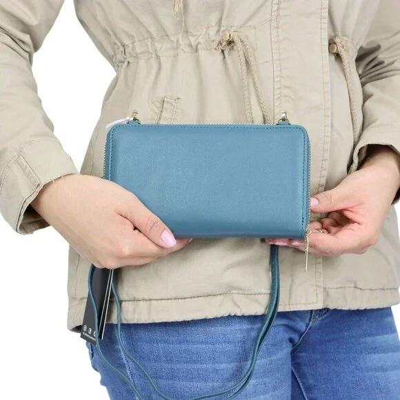 Teal Green Faux Leather Purse Wallet Cross Body Shoulder Bag Clutch Coin Purse - Picture 4 of 8